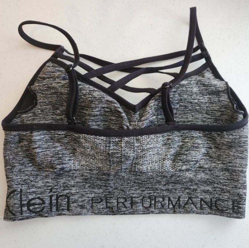 Calvin Klein Size M Grey Strappy-Front Sports Bra - Picture 2 of 4